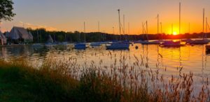 Sunrise over sailboats at Lake Harriet
