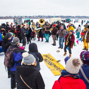 Image of people enjoying Art Shanty Projects on Lake Harriet.